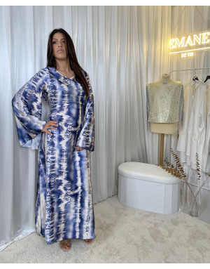Robe Satinée à Motif Bleu