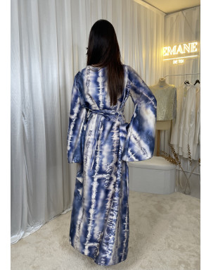 Robe Satinée à Motif Bleu