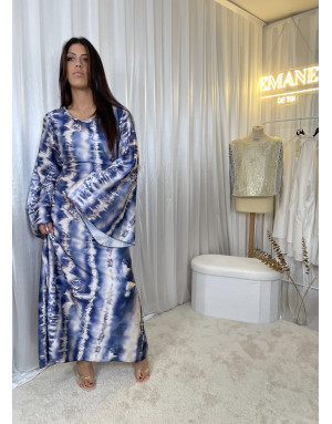 Robe Satinée à Motif Bleu