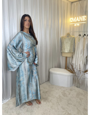Robe Satinée à Motif Turquois