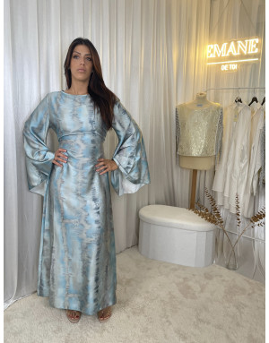 Robe Satinée à Motif Turquois