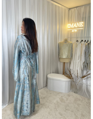 Robe Satinée à Motif Turquois